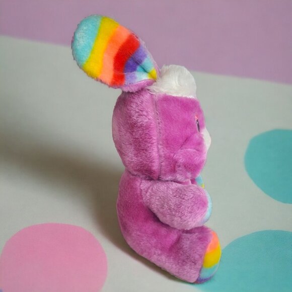 Stuffed Plush Rainbow Bunny Vintage Pink Smiling Rabbit By Animal‎ Toy 1984 Rare - Picture 4 of 14